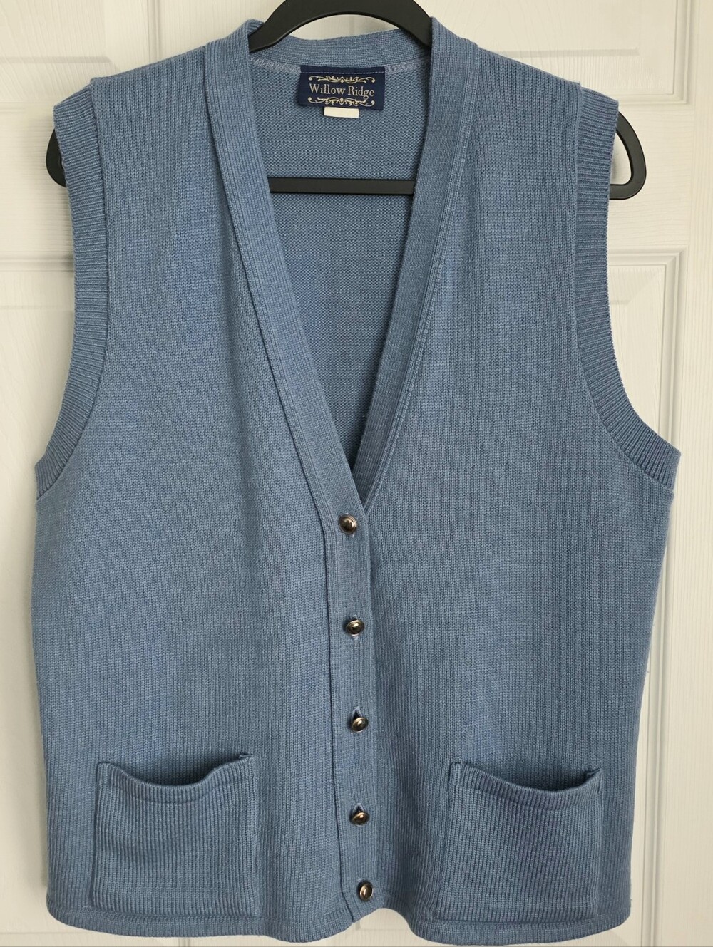 Vintage Willow Ridge Blue Knit Button Cardigan Sweater Vest XL USA Made
